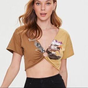 ‼️BLOWOUT SALE‼️5/$25 Womens f21 logo crop top reworked eagle graphic crop top